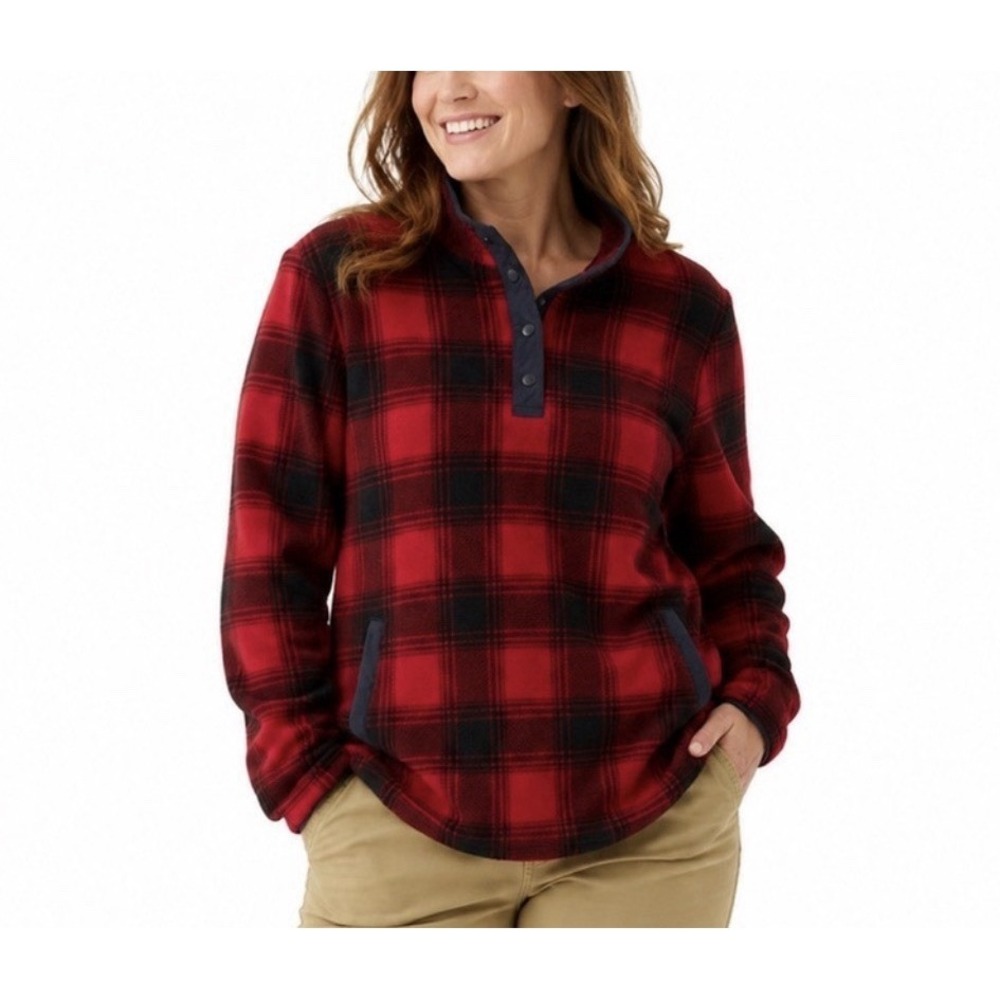 NWT Duluth Sweatshirt Womens Red Black Buffalo Plaid Fleece Pullover T-Snap 2XL